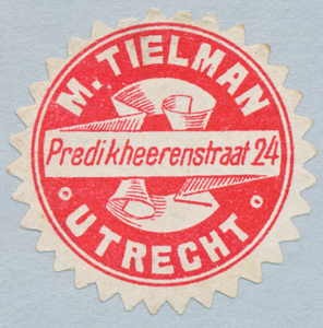 711491 Sluitzegel van M. Tielman, [Horloger], Predikheerenstraat 24 te Utrecht.